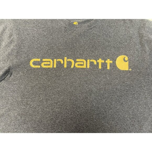 Carhartt Short Sleeve T Shirt Mens Medium Gray Original Fit Yellow Logo Casual - Picture 3 of 9